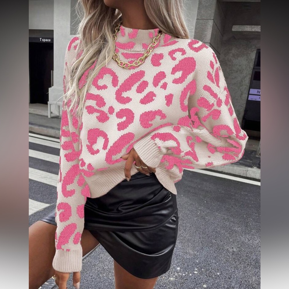 Leopard Print Sweater with Pink  Accents